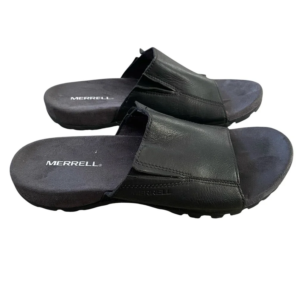 Merrell Sandspur Slide Sandals Men Size 10 EU 43 Black Leather Flat Slip On